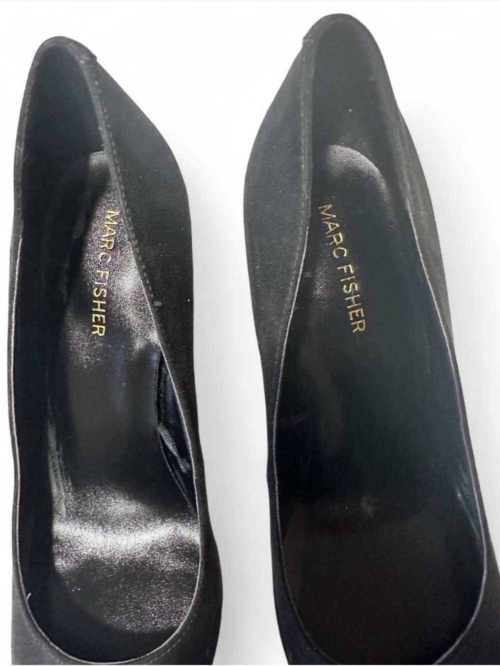 Marc Fisher Black Vegan Suede Pointed-Toe 4” Stiletto Pumps with Gold Accent - Picture 8 of 8